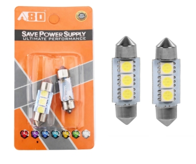 Комплект 2 бр. LED крушки C5W 31 mm, 3x SMD 5050, 6000–6500K бяла светлина – блистер