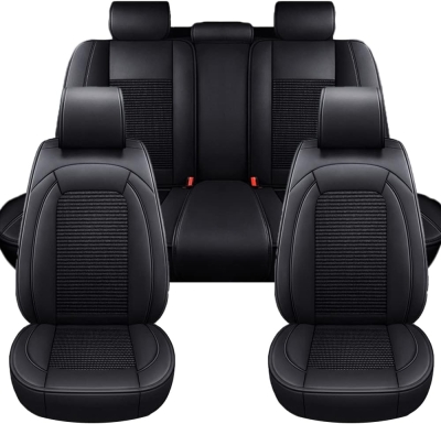 Комплект луксозна тапицерия кожа с текстил, Черна за предна и задна седалка Клас А