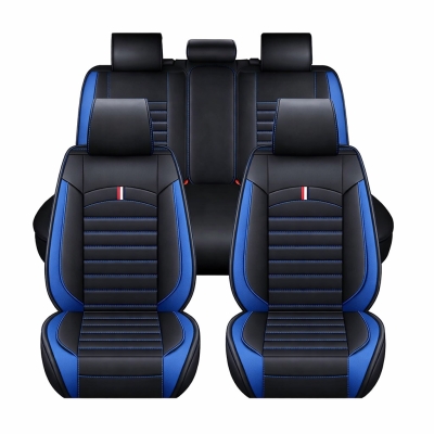 Комплект луксозна кожена тапицерия, Черна със син шев за предна и задна седалка Клас А