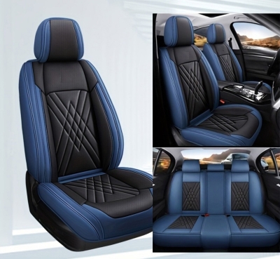 Комплект луксозна кожена тапицерия, Синьо и черно за предна и задна седалка Клас А