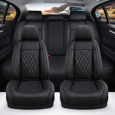 Комплект луксозна кожена тапицерия, Черна за предна и задна седалка Клас А