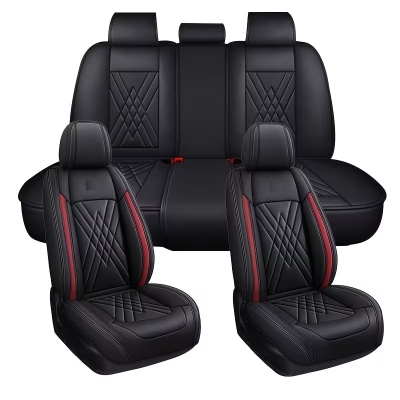 Комплект луксозна кожена тапицерия, Черно с червено за предна и задна седалка Клас А