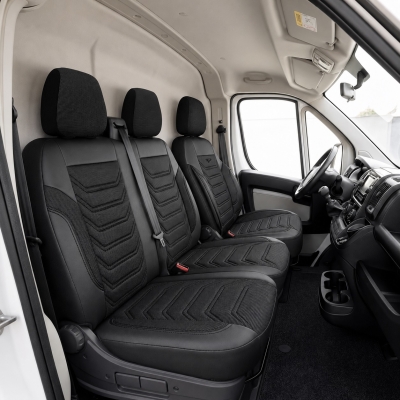 Комплект луксозна тапицерия PANDA за FORD TRANSIT MK8 2014-2023, Еко кожа и текстил, Черно/Сиво