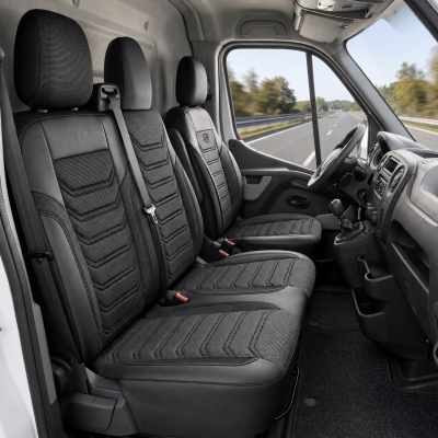 Комплект луксозна тапицерия PANDA за MERCEDES SPRINTER III 2018-, Еко кожа и текстил, Черно/Сиво