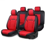 Пълен Комплект Универсална Тапицерия, Калъфи За Автомобилни Седалки Лукс Еко Кожа и Висококачествен Текстил в Черно и Червено