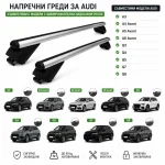 Aлуминиеви греди за багажник с ключалки за Audi A3, A4 Avant, A5 Avant, A6 Avant, Q3, Q4, Q5, Q7, Q8 с плътни надлъжни релси (Flush Rails) 120 см, до 90 кг, Сребристи