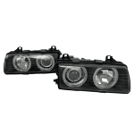 Тунинг фарове за BMW E36 (1991-1999) sedan / coupe - черни с Led angel eyes