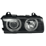 Тунинг фарове за BMW E36 (1991-1999) sedan / coupe - черни с Led angel eyes