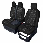 Комплект 2+1 Тапицерия за FORD TRANSIT CUSTOM 2009+ – Еко кожа, Черна с бял шев, 8 части
