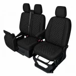 Комплект 2+1 Тапицерия за FORD TRANSIT CUSTOM 2009+ – Еко кожа, Черна с черен шев, 8 части