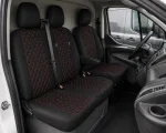 Комплект 2+1 Тапицерия за FORD TRANSIT CUSTOM 2009+ – Еко кожа, Черна с червен шев, 8 части
