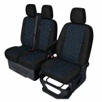 Комплект 2+1 Тапицерия за FORD TRANSIT CUSTOM 2009+ – Еко кожа, Черна със син шев, 8 части