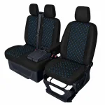 Комплект 2+1 Тапицерия за FORD TRANSIT CUSTOM 2009+ – Еко кожа, Черна със син шев, 8 части