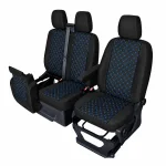 Комплект 2+1 Тапицерия за FORD TRANSIT CUSTOM 2009+ – Еко кожа, Черна със син шев, 8 части