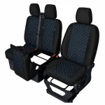 Комплект 2+1 Тапицерия за FORD TRANSIT CUSTOM 2009+ – Еко кожа, Черна със син шев, 8 части