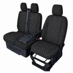 Комплект 2+1 Тапицерия за FORD TRANSIT CUSTOM 2009+ – Текстил, Черна с бял шев, 8 части