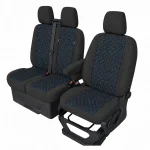 Комплект 2+1 Тапицерия за FORD TRANSIT CUSTOM 2009+ – Текстил, Черна със син шев, 8 части