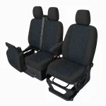 Комплект 2+1 Тапицерия за FORD TRANSIT CUSTOM 2009+ – Текстил, Черна със син шев, 8 части