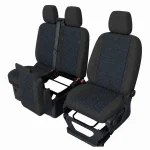 Комплект 2+1 Тапицерия за FORD TRANSIT CUSTOM 2009+ – Текстил, Черна със син шев, 8 части