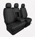 Комплект 2+1 Тапицерия за MERCEDES SPRINTER W906 2006-2018 – Еко кожа, Черна с бял шев, 8 части