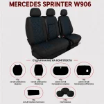 Комплект 2+1 Тапицерия за MERCEDES SPRINTER W906 2006-2018 – Текстил, Черна със син шев, 8 части