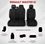 Комплект 2+1 Тапицерия за RENAULT MASTER III 2010-2019 – Еко кожа, Черна с бял шев, 6 части