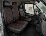 Комплект 2+1 Тапицерия за RENAULT MASTER III 2010-2019 – Еко кожа, Черна с червен шев, 6 части