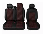 Комплект 2+1 Тапицерия за RENAULT MASTER III 2010-2019 – Еко кожа, Черна с червен шев, 6 части