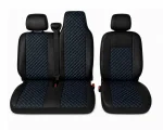 Комплект 2+1 Тапицерия за RENAULT MASTER III 2010-2019 – Еко кожа, Черна със син шев, 6 части