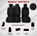 Комплект 2+1 Тапицерия за RENAULT MASTER III 2010-2019 – Текстил, Черна с бял шев, 6 части