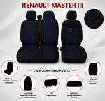 Комплект 2+1 Тапицерия за RENAULT MASTER III 2010-2019 – Текстил, Черна със син шев, 6 части