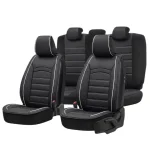 Луксозни кожени калъфи за седалки, Еко кожа с бял конец и мека PU Пяна,Предни и задни, Клас А