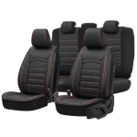 Луксозни калъфи за седалки Комплект Черна с червено Кожена универсална тапицерия