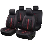 Пълен Комплект Универсална Авто Тапицерия, Еко Кожа, Лукс, Sport, Черно-Червено