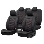 Комплект универсална автотапицерия от луксозна черна кожа / калъфи за седалки Черно с червено