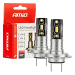 LED Крушки H7 / H18 AMiO H-Mini Series, 42W, 6500K Бяла Светлина, CANBUS, E9 R10, 12V / 24V, Комплект 2 Броя