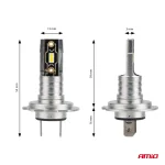 LED Крушки H7 / H18 AMiO H-Mini Series, 42W, 6500K Бяла Светлина, CANBUS, E9 R10, 12V / 24V, Комплект 2 Броя