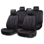 Цял комплект универсална кожена тапицерия калъфи за седалки Черно с Червен шев клас A+