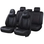 Луксозна кожена тапицерия за кола FULLCOVER, Черна кожа с червен конец, Клас А+