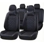 Луксозни кожени калъфи за седалки комплект тапицерия от еко Кожа и текстил Черен цвят с бели точки Клас А+