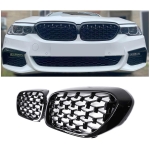 Бъбреци Решетки за BMW 5-та серия G30 G38 520i 530i 540i 2017-2019 Diamond Style Черен Гланц