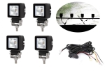 Комплект от 4 броя Лед LED Халогени Лампи с Окабеляване Бяла Flood + Бяла DRL Светлина 12V - 24V за Off Road 4X4 SUV джип мотор автомобил камион гради