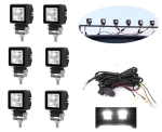 Комплект от 6 броя Лед LED Халогени Лампи с окабеляване Бяла Flood + Бяла DRL Светлина 12V - 24V за Off Road 4X4 SUV джип мотор автомобил камион гради