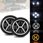 Комплект 2бр. 7" LED фар 12-24V къси/дълги с DRL и мигач 8000lm за ATV, джип, мотоциклет и др.
