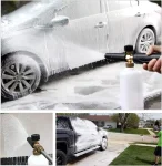 Професионална пянообразуваща дюза 1 л за водоструйка, Foam Cannon, Quick Connect 1/4" - регулиране на струята и концентрацията на пяната, 5 дюзи в комплекта