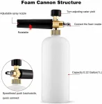 Професионална пянообразуваща дюза 1 л за водоструйка, Foam Cannon, Quick Connect 1/4" - регулиране на струята и концентрацията на пяната, 5 дюзи в комплекта