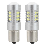 Комплект от 2 броя LED Диодни Крушки за Mигач Стоп Габарит Халоген CANBUS 3030 24SMD 1156 BA15S P21W 12V-24V Бяла Светлина в Блистер Amio