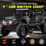 LED + DRL Диоден Халоген Фар Бял Оранжев Габарит Ø 230 мм 12V 24V за джип камион трактор багер земеделски машини и др.