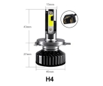 Комплект от 2бр Умалени Мини Лед Led Диодни Крушки H4 Х4 12V 50W 12000lm Mono LED +300% За Фарове Can Bus без грешки къси/дълги