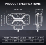 LED мощен диоден фар халоген лампа 12V-24V 90W бяло-жълто за АТВ джип камион трактор земеделски и селскостопански машини и др.